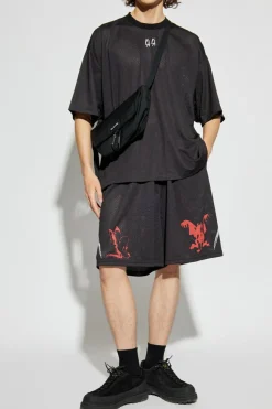 44 Label Group CZARNY Perforowany t-shirt z logo