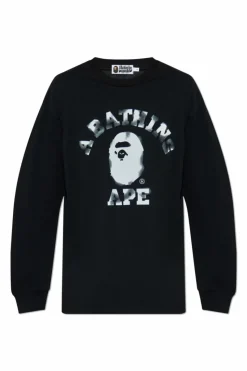 A BATHING APE® CZARNY T-shirt z długimi rękawami