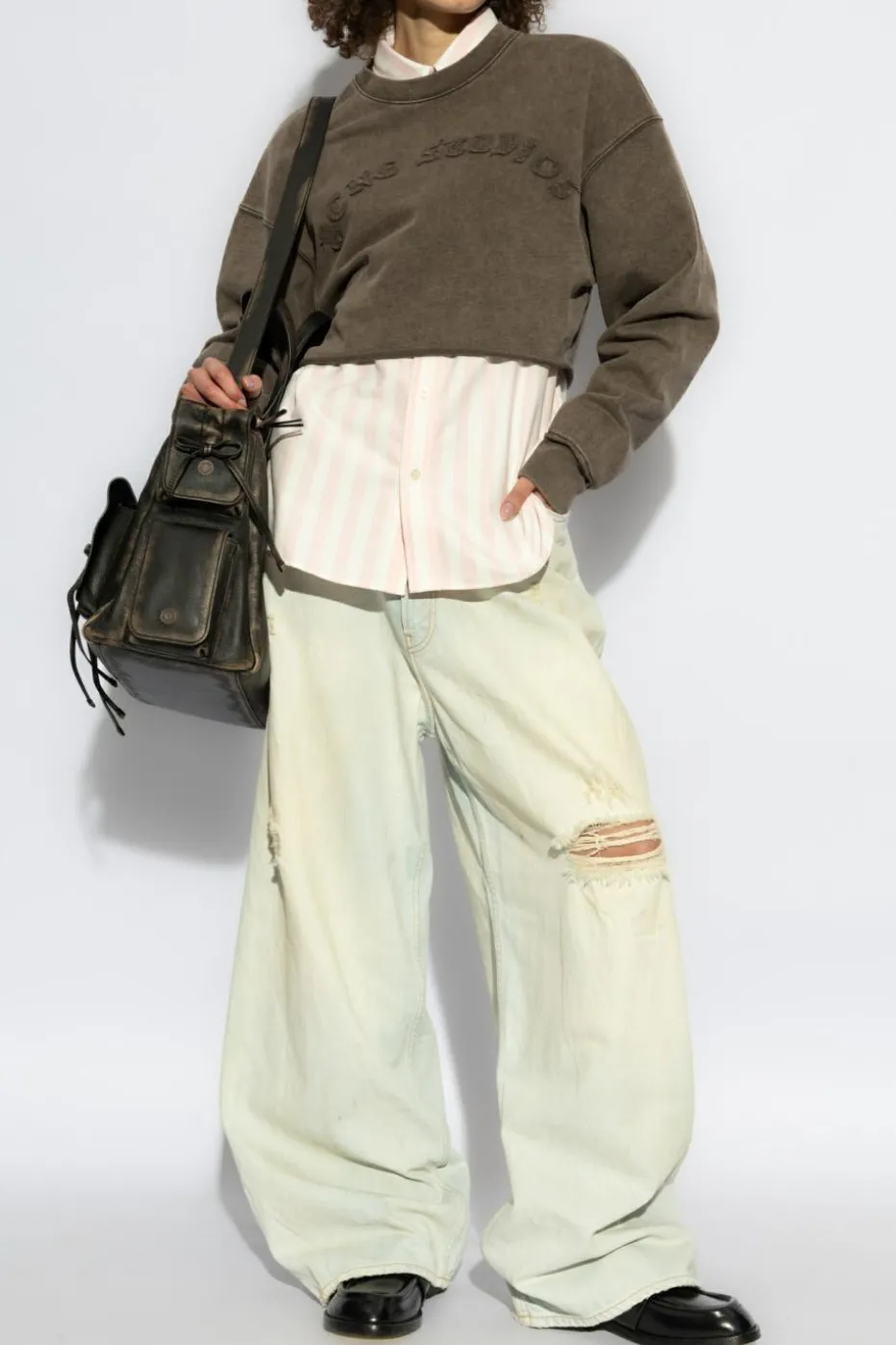 Acne Studios BRĄZOWY Krótka bluza z logo
