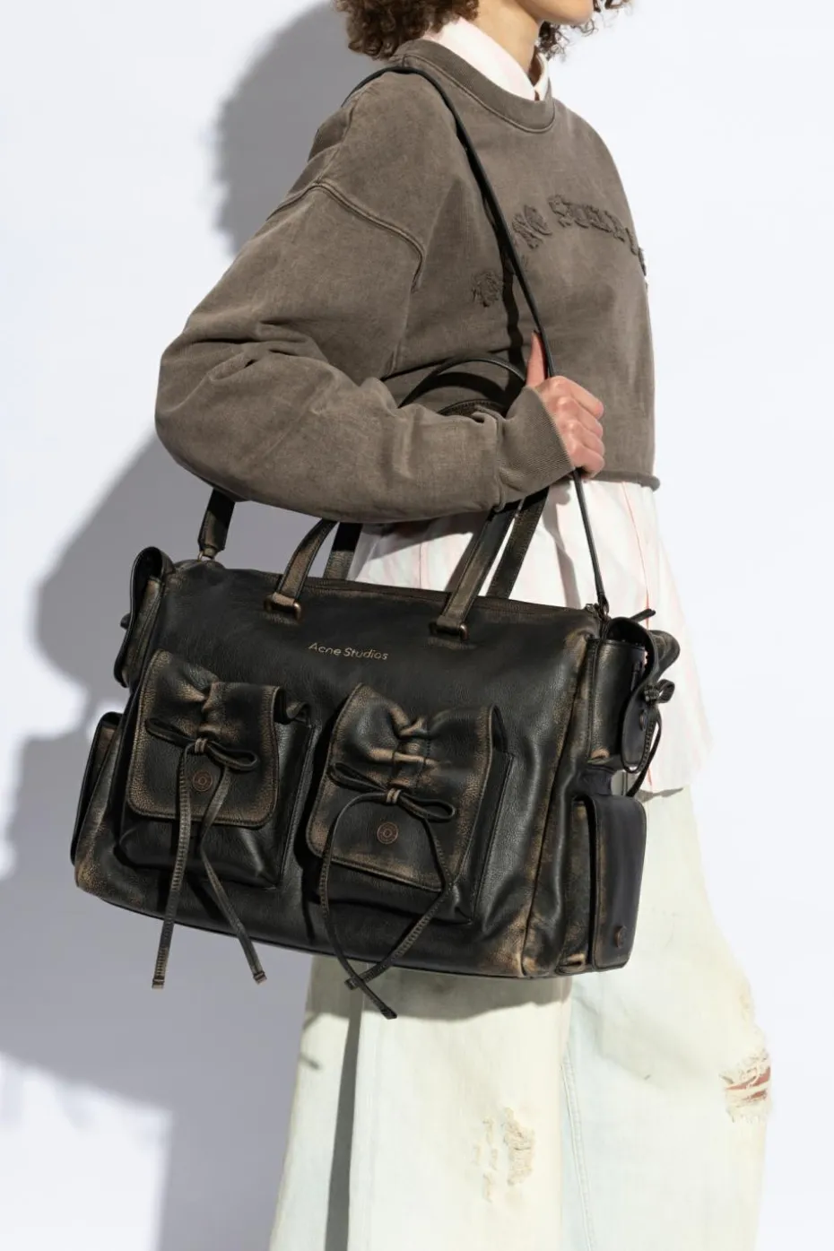 Acne Studios BRĄZOWY Skórzana torba do ręki