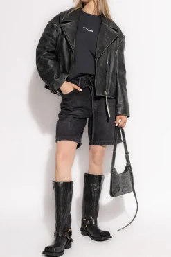 Acne Studios CZARNY Skórzana kurtka z efektem ‘vintage’