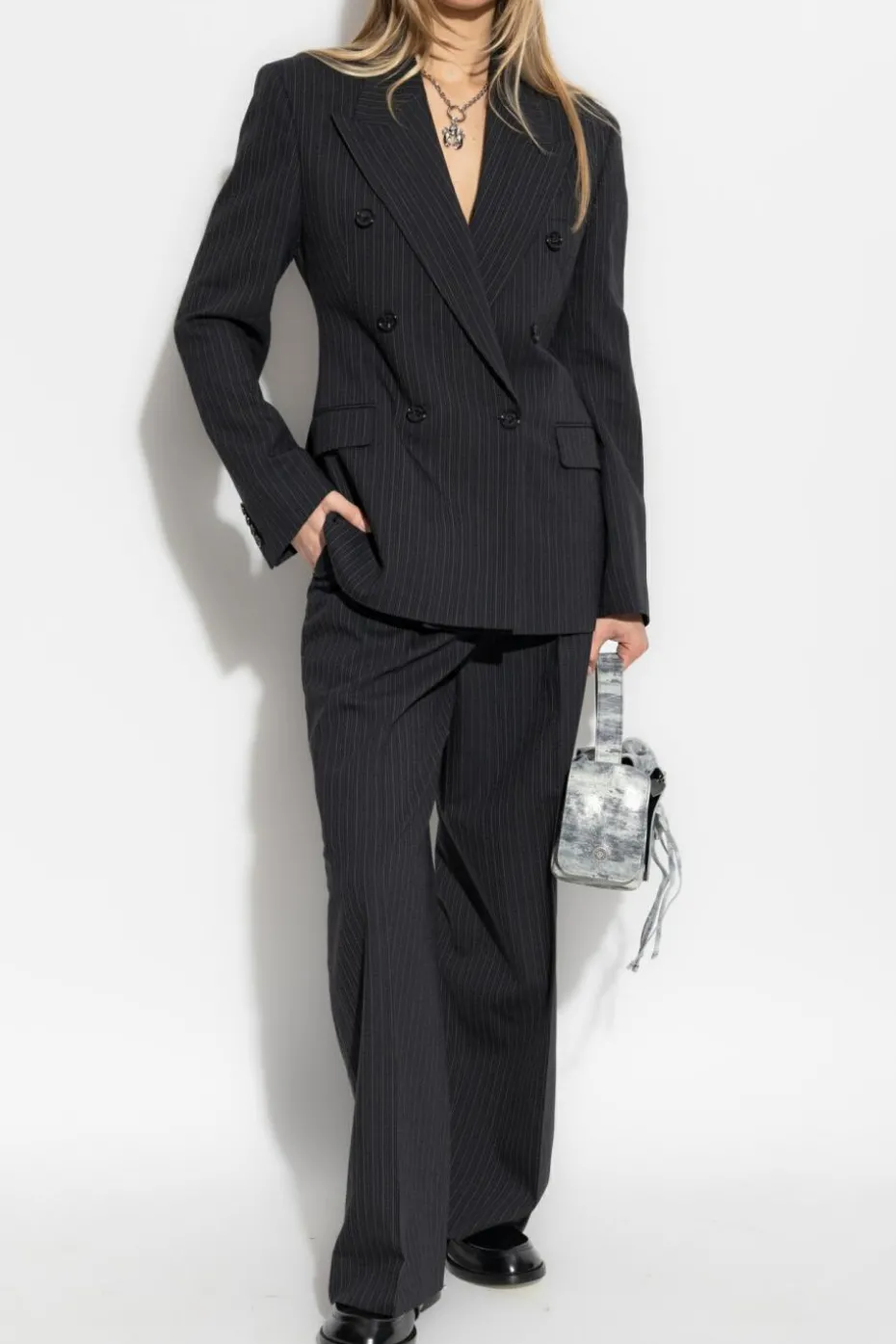 Acne Studios CZARNY Spodnie w kant w prążek