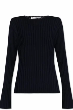 Acne Studios GRANATOWY Prążkowany sweter
