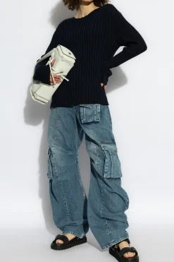 Acne Studios GRANATOWY Prążkowany sweter