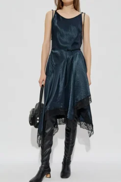 Acne Studios GRANATOWY Satynowa sukienka z koronką