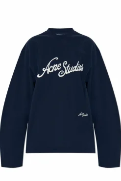 Acne Studios GRANATOWY T-shirt z logo