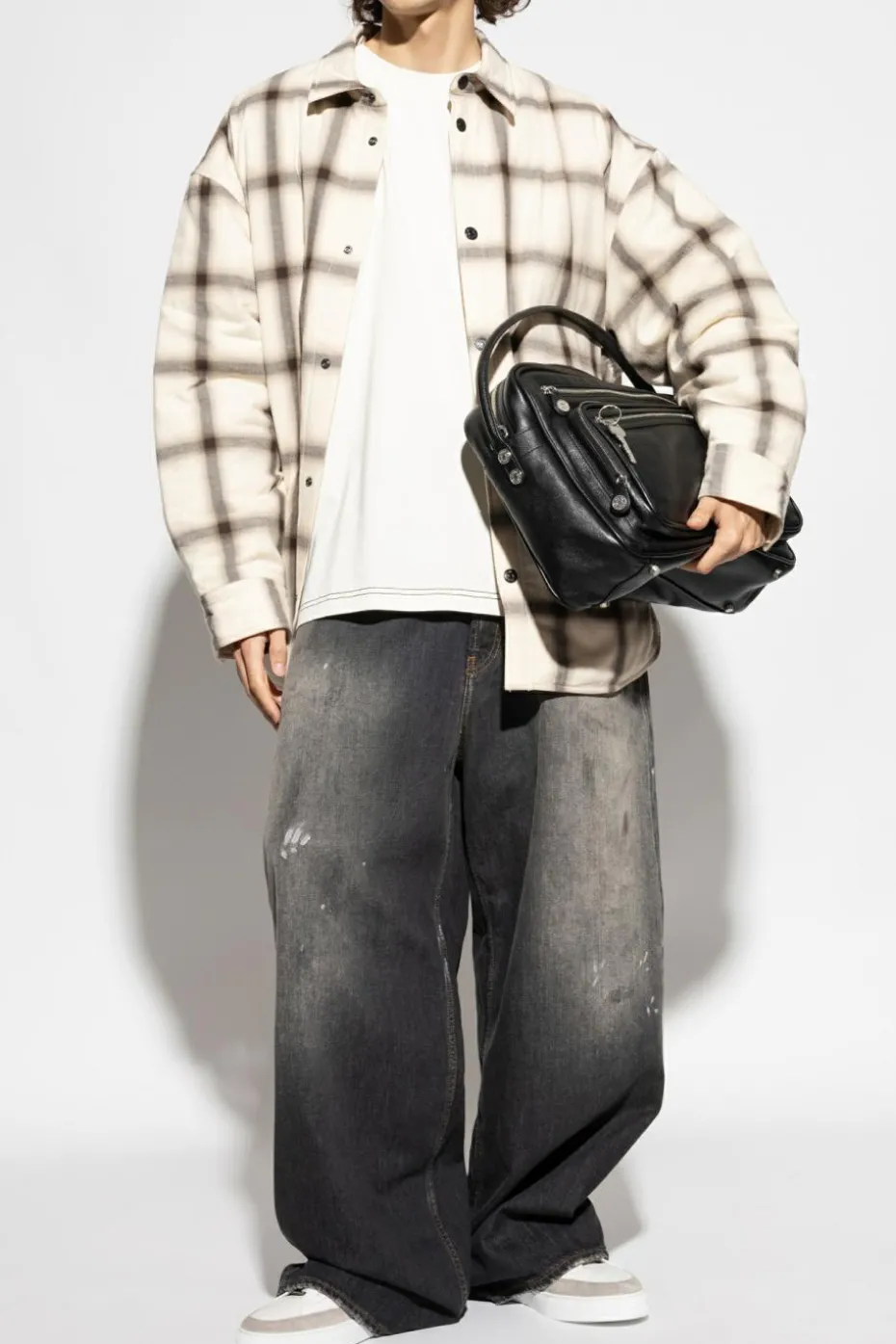Acne Studios kremowy Ocieplana kurtka z wzorem w kratę