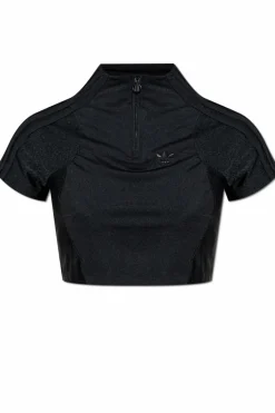 ADIDAS Originals CZARNY Krótki top z wyszytym logo