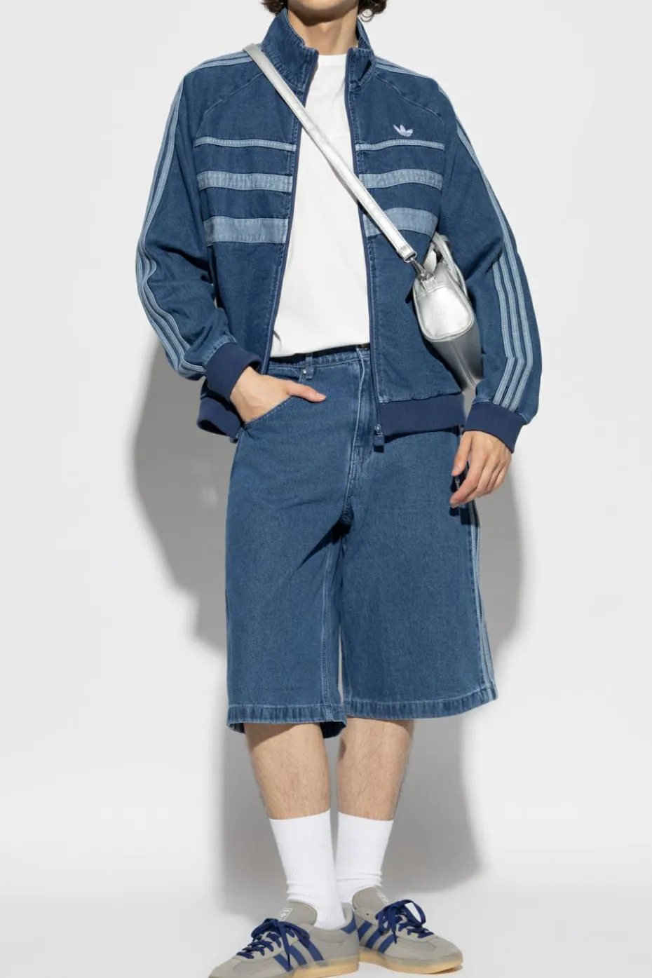 ADIDAS Originals NIEBIESKI Jeansowa kurtka ze stójką