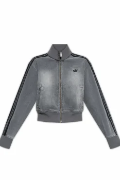 ADIDAS Originals SZARY Jeansowa kurtka ze stójką