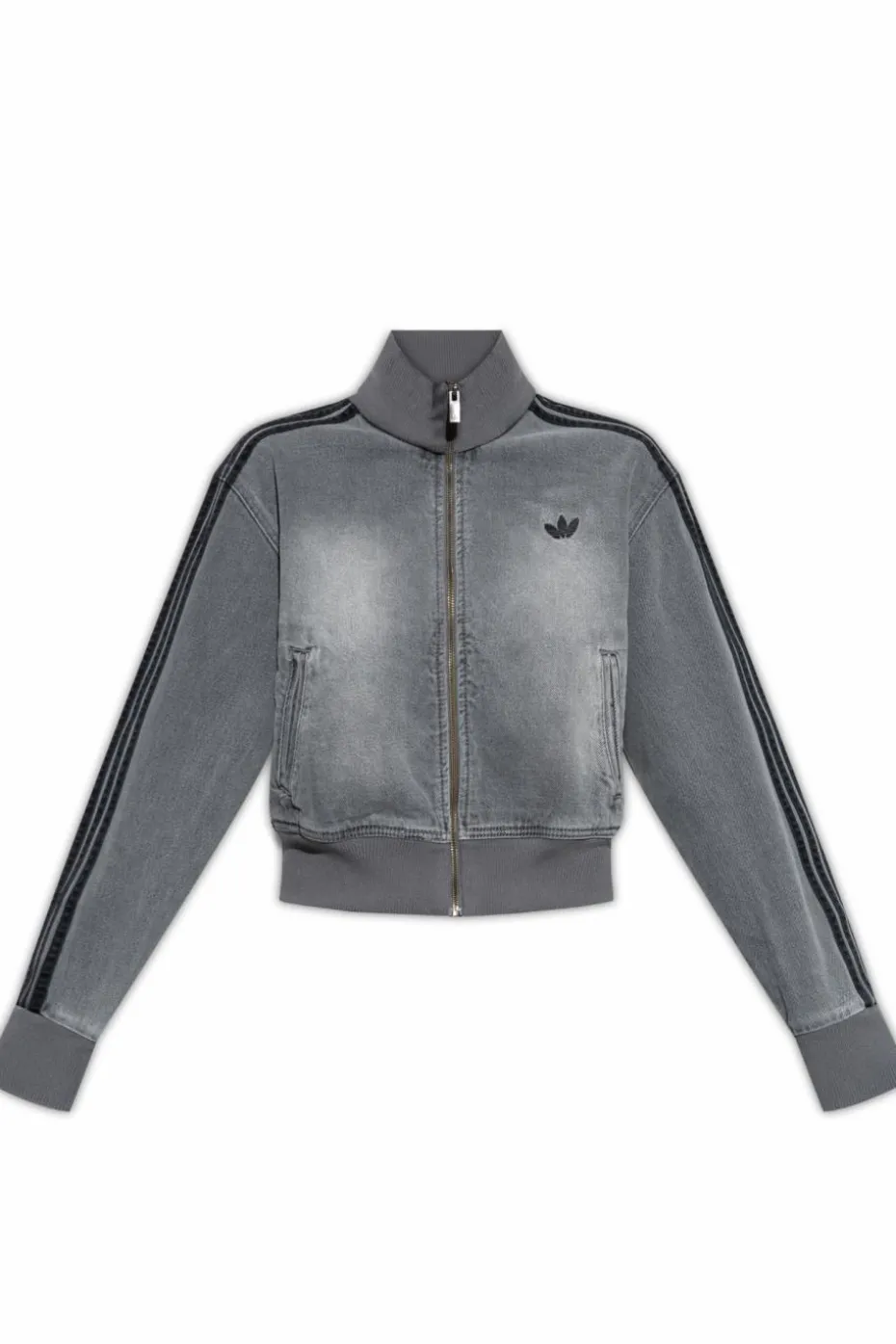 ADIDAS Originals SZARY Jeansowa kurtka ze stójką