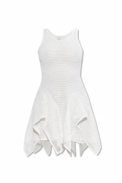 Alaïa BIAŁY Ażurowa sukienka z falbanami