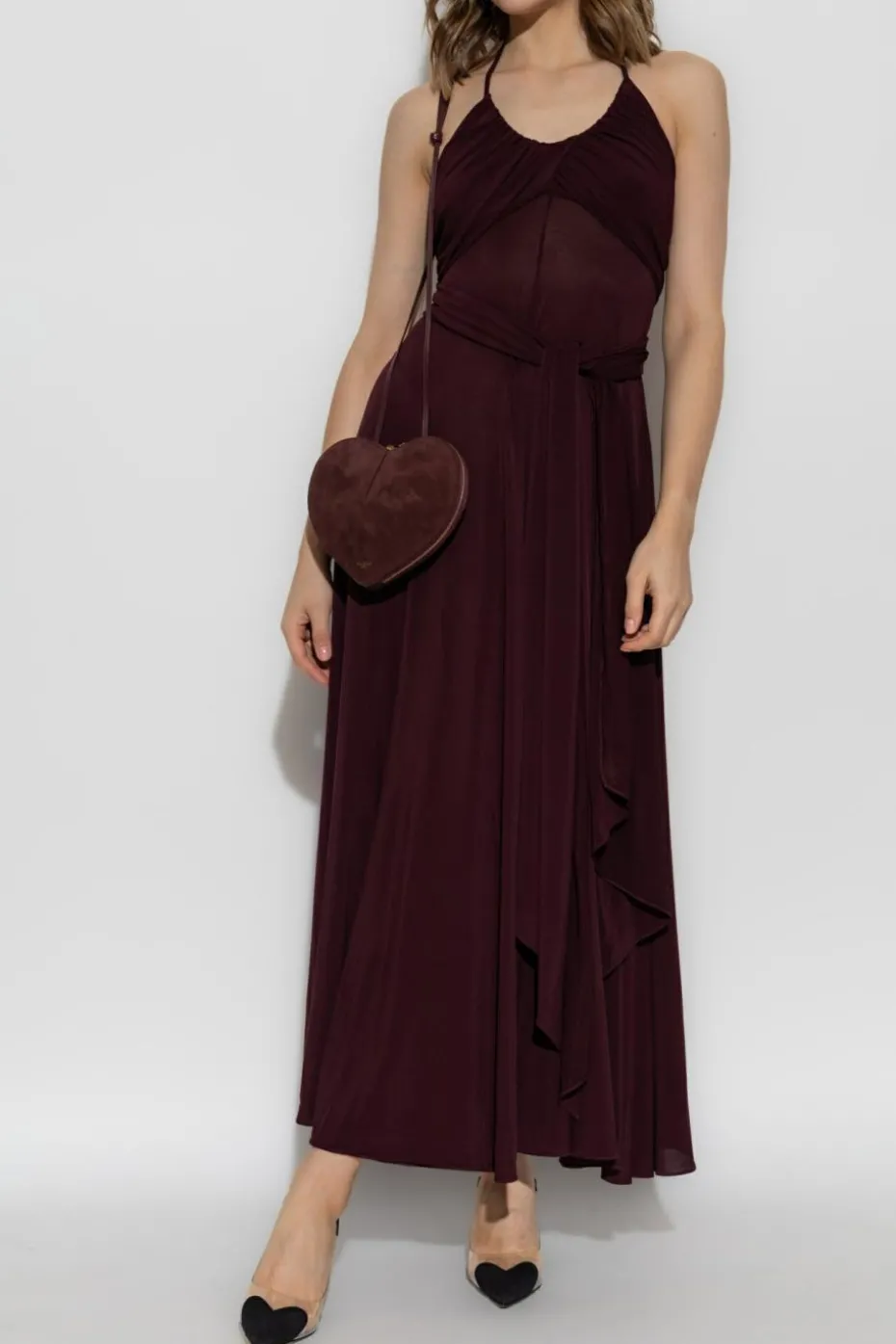 Alaïa BORDO Asymetryczna sukienka z odkrytymi ramionami