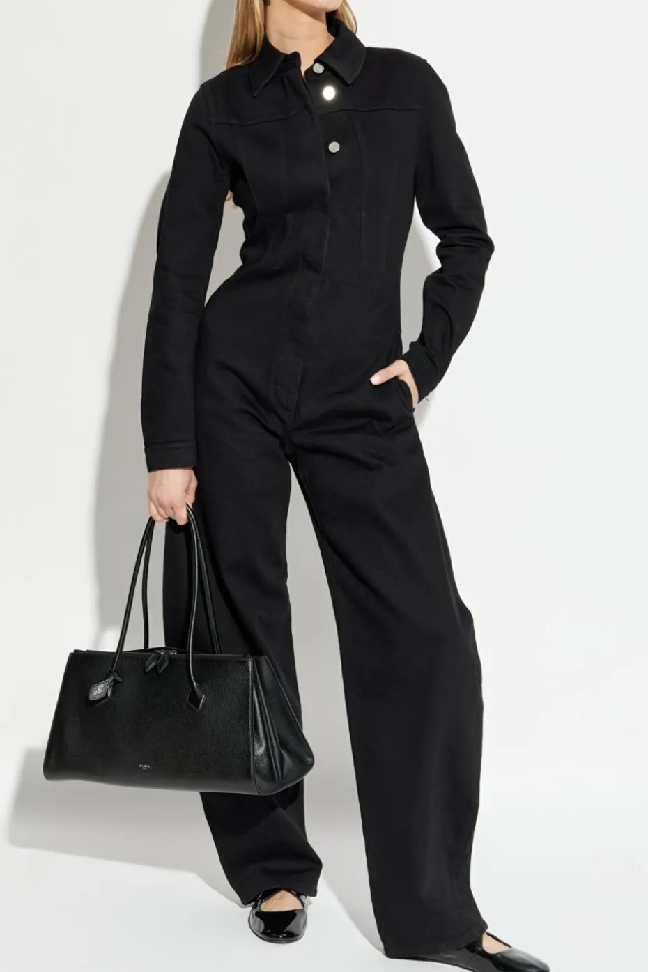 Alaïa CZARNY Jeansowy kombinezon