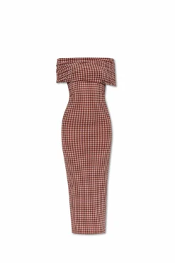Alaïa CZERWONY Sukienka ze wzorem w kratę