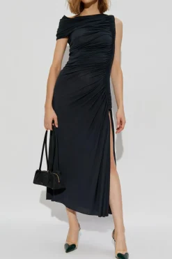 Alaïa GRANATOWY Sukienka z drapowaniem