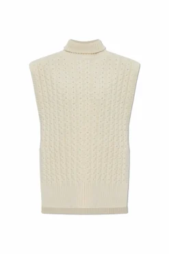 Alaïa kremowy Wełniane poncho z golfem