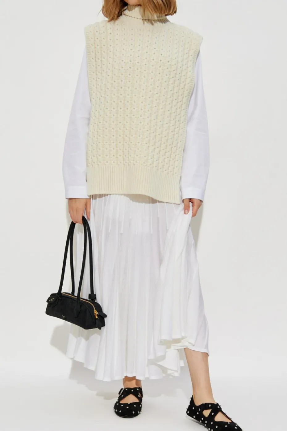 Alaïa kremowy Wełniane poncho z golfem