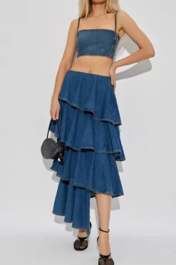 Alaïa NIEBIESKI Jeansowa spódnica z falbanami