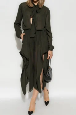 Alaïa ZIELONY Transparentne spodnie z falbanami