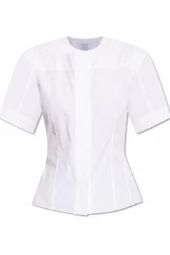 Alexander McQueen BIAŁY Bawełniany top z krótkimi rękawami