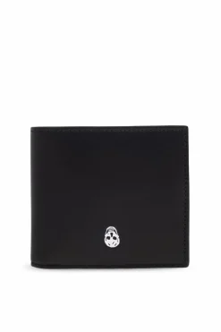 Alexander McQueen CZARNY Skórzany portfel z nadrukowanym logo