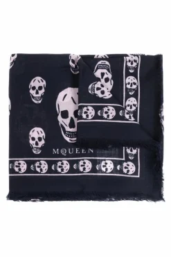 Alexander McQueen CZARNY Wełniany szal z logo