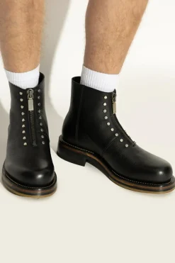 Alexander McQueen CZARNY Skórzane buty za kostkę z ćwiekami