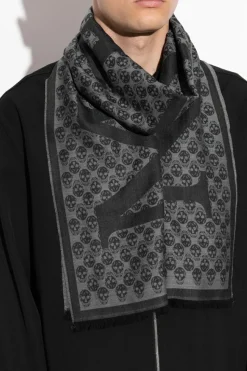 Alexander McQueen CZARNY Szal z charakterystycznym motywem czaszki