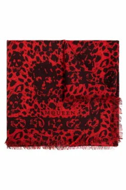 Alexander McQueen CZERWONY Wełniana chusta