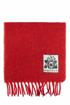Alexander McQueen CZERWONY Wełniany szal z frędzlami