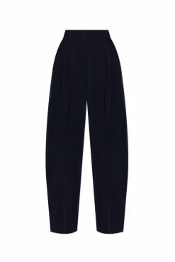 Alexander McQueen GRANATOWY Spodnie z szerokimi nogawkami w kant