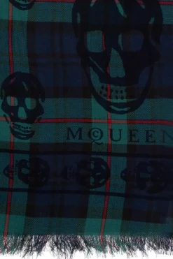 Alexander McQueen GRANATOWY Szal z charakterystycznym motywem czaszki