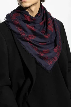 Alexander McQueen GRANATOWY Szal z jedwabnym wykończeniem