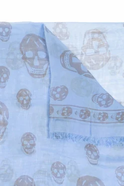 Alexander McQueen jasnoniebieski Szal z charakterystycznym motywem czaszki