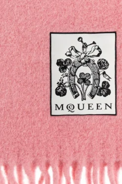 Alexander McQueen RÓŻOWY Wełniany szal z frędzlami