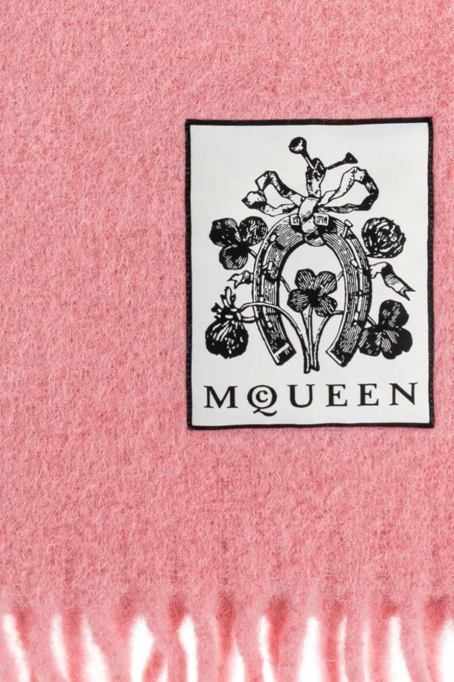 Alexander McQueen RÓŻOWY Wełniany szal z frędzlami