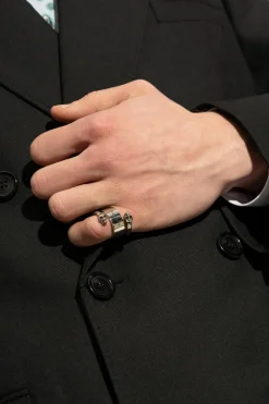 Alexander McQueen SREBRNY Mosiężny pierścień