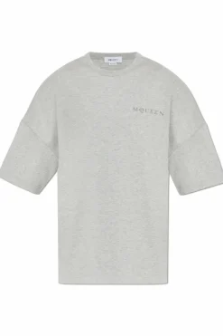 Alexander McQueen SZARY T-shirt z nadrukowanym logo