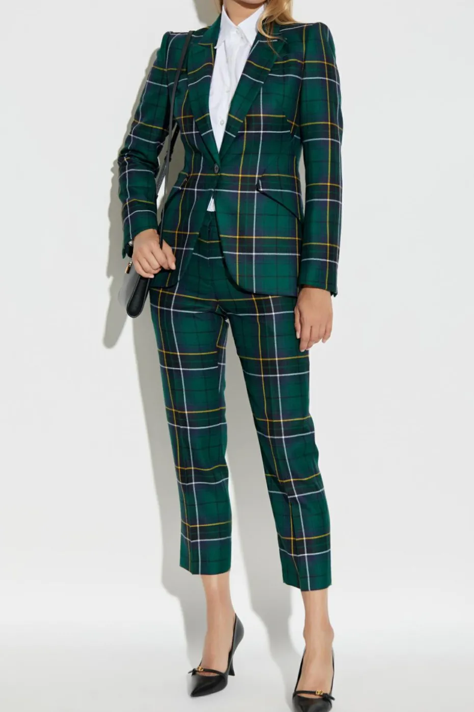 Alexander McQueen ZIELONY Spodnie w kartę