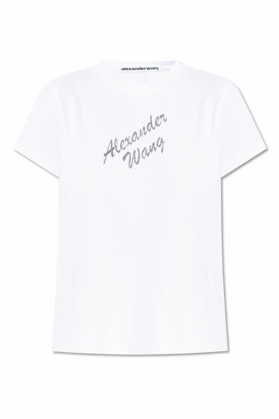 Alexander Wang BIAŁY T-shirt z logo wykończonym połyskującymi aplikacjami