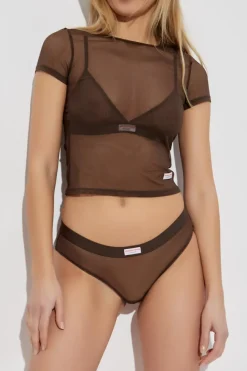 Alexander Wang BRĄZOWY Transparentny t-shirt bieliźniany