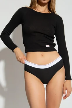 Alexander Wang CZARNY Prążkowany top z logo