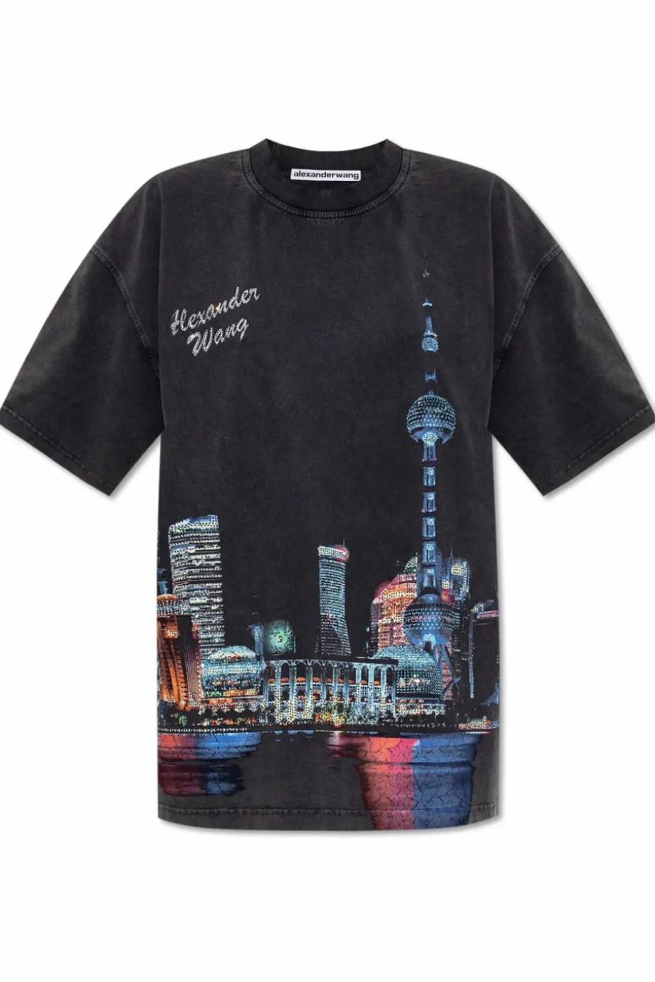 Alexander Wang CZARNY T-shirt z nadrukiem i połyskującymi aplikacjami