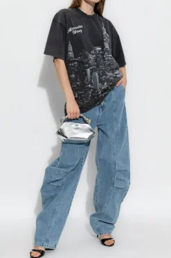 Alexander Wang CZARNY T-shirt z nadrukiem i połyskującymi aplikacjami
