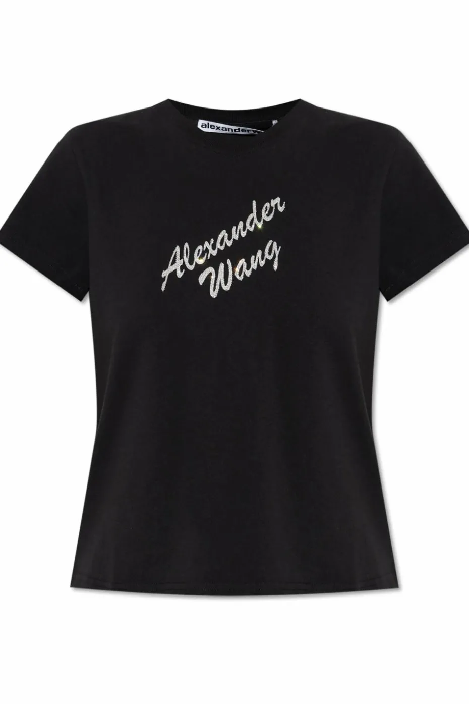 Alexander Wang CZARNY T-shirt z logo wykończonym połyskującymi aplikacjami