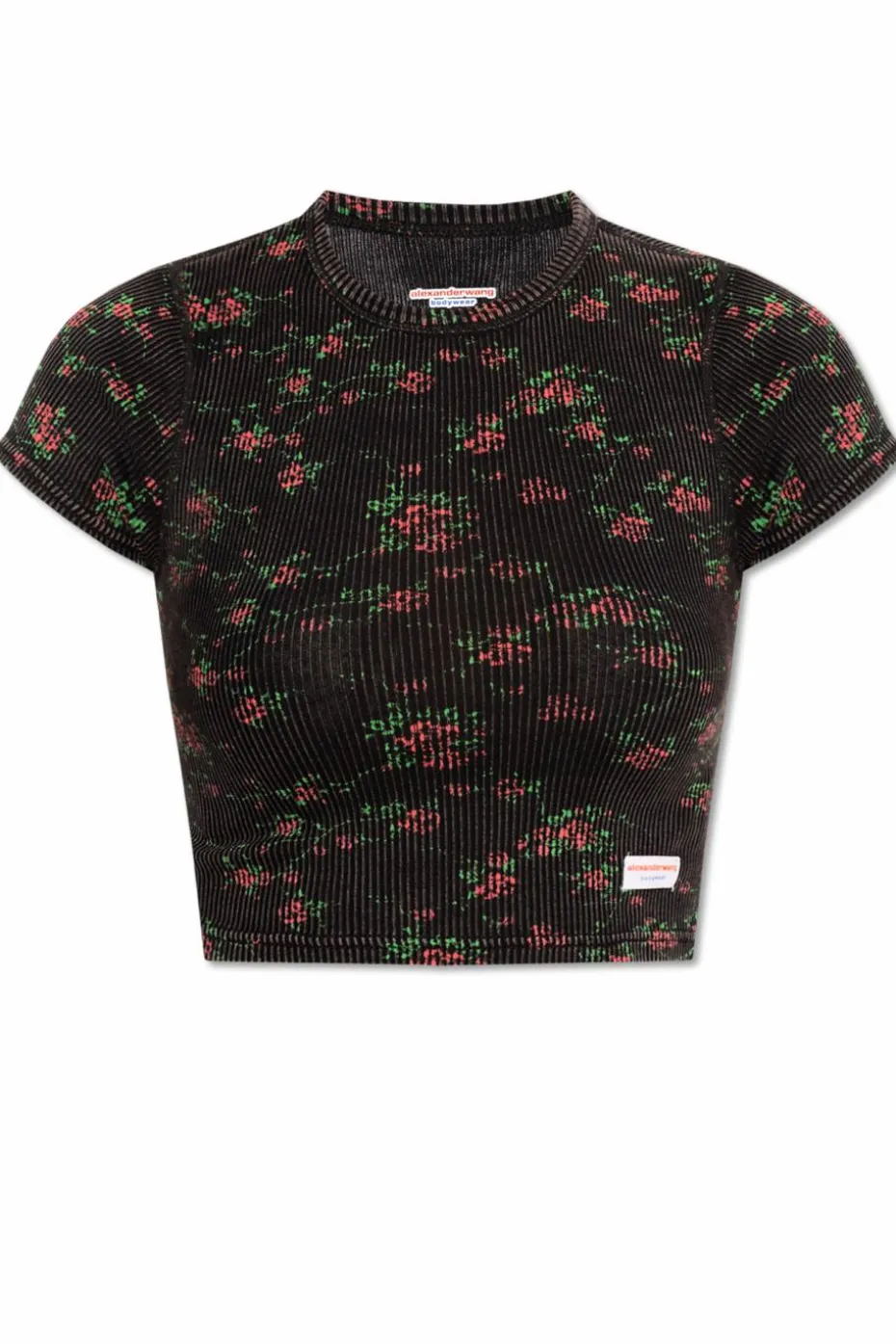 Alexander Wang CZARNY T-shirt bieliźniany z motywem kwiatowym