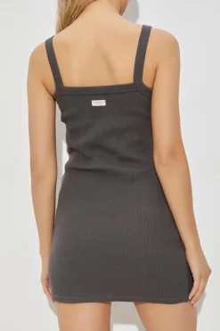 Alexander Wang SZARY Prążkowana sukienka bieliźniana na ramiączkach
