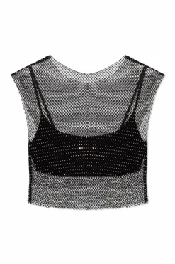 AllSaints CZARNY Krótki połyskujący top ‘Calytrix’