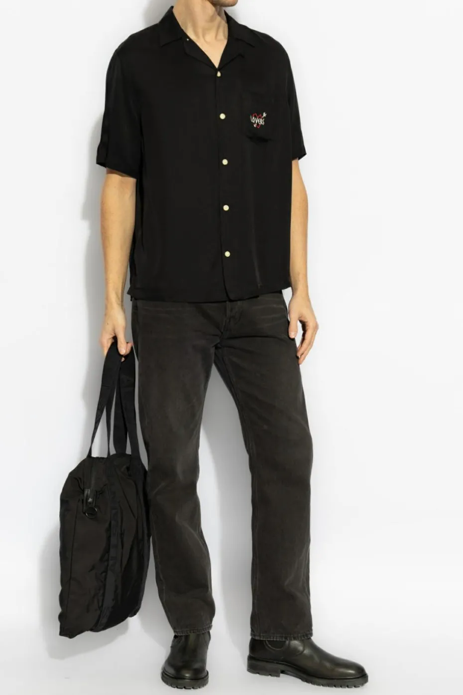 AllSaints CZARNY Satynowa koszula `Lovers`